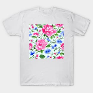 Small flowers and leaves on light green T-Shirt